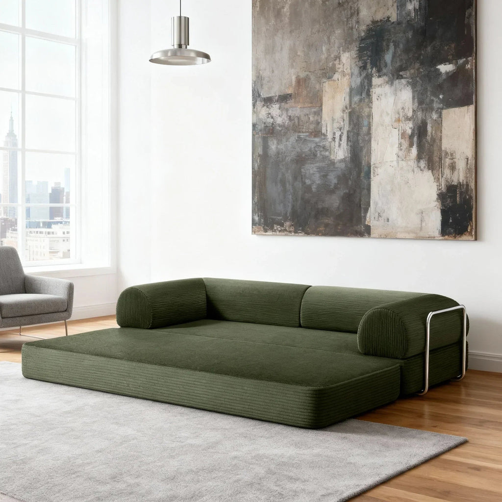 79 Inch Perri Corduroy Compressed Sofa Bed with Lumbar Pillow for Living Room, Office