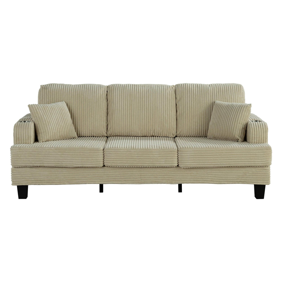 Beige 3 Piece Set Comfy Sofa Couch 3-Seater & Loveseat Sofa with Storage Ottoman with USB