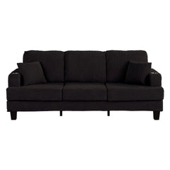 Black 3 Piece Set Comfy Sofa Couch 3-Seater & Loveseat Sofa with Storage Ottoman for Living Room with USB, Side Pockets, Pillows included