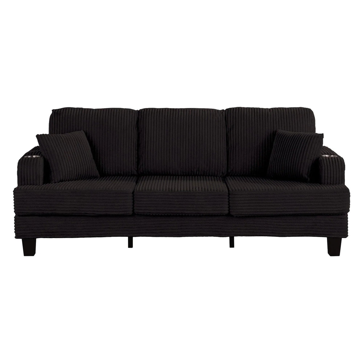 Black 3 Piece Set Comfy Sofa Couch 3-Seater & Loveseat Sofa with Storage Ottoman for Living Room with USB, Side Pockets, Pillows included
