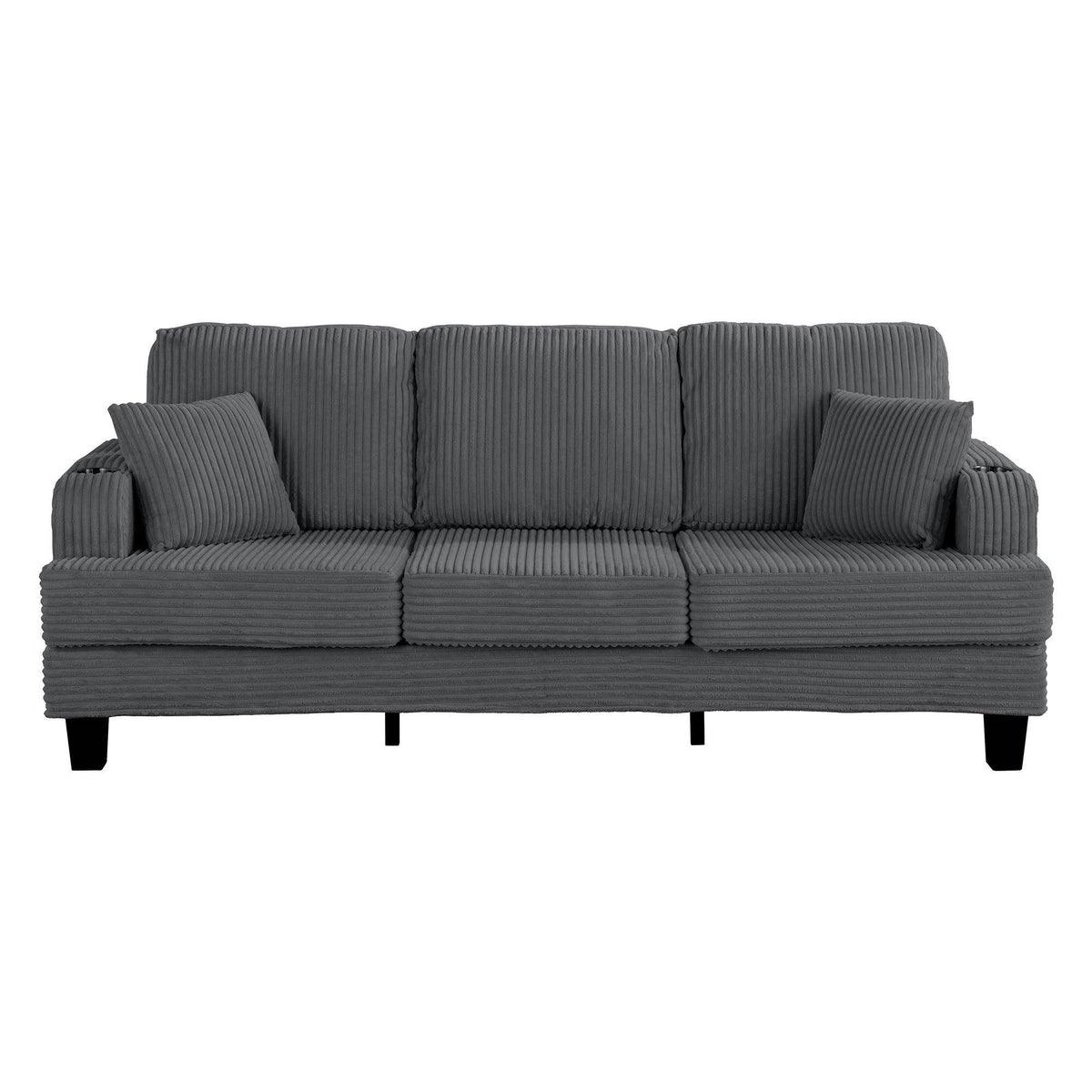 Dark Gray 3 Piece Set Comfy Sofa Couch 3-Seater & Loveseat Sofa with Storage Ottoman for Living Room with USB, Side Pockets, Pillows included