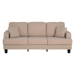 Beige 3-Piece Sofa Set with Storage Ottoman & USB Charging