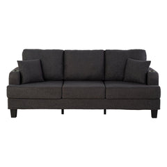 Dark Gray 3-Piece Sofa Set with Storage Ottoman & USB Charging