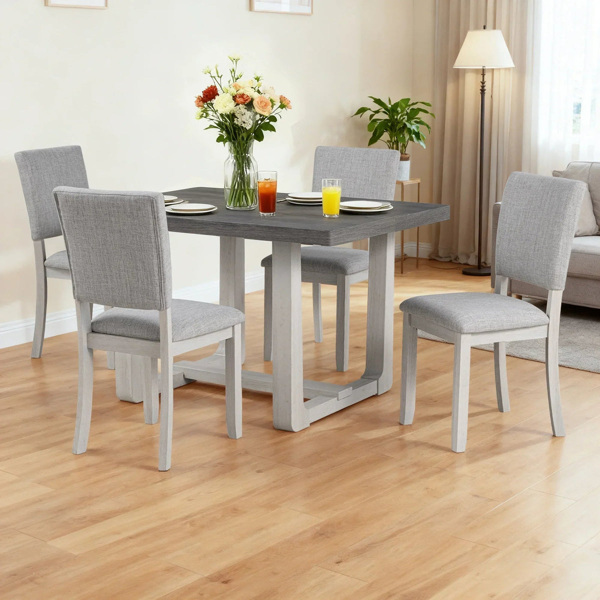 Sauro Gray Wood Top Rectangle Dining Table with Four Side Chairs