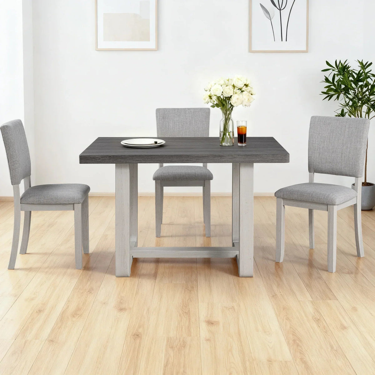 Sauro Gray Wood Top Rectangle Dining Table with Four Side Chairs