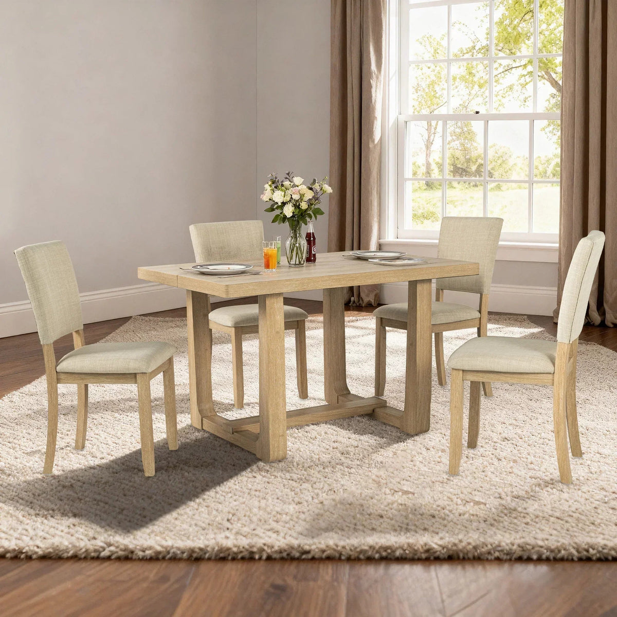 Sauro Gray Wood Top Rectangle Dining Table with Four Side Chairs