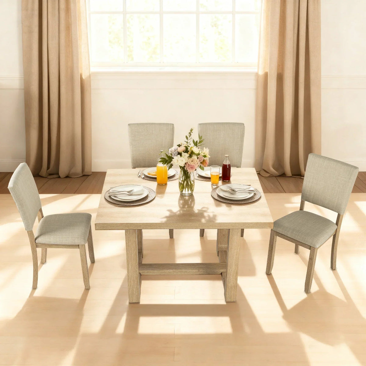 Sauro Gray Wood Top Rectangle Dining Table with Four Side Chairs