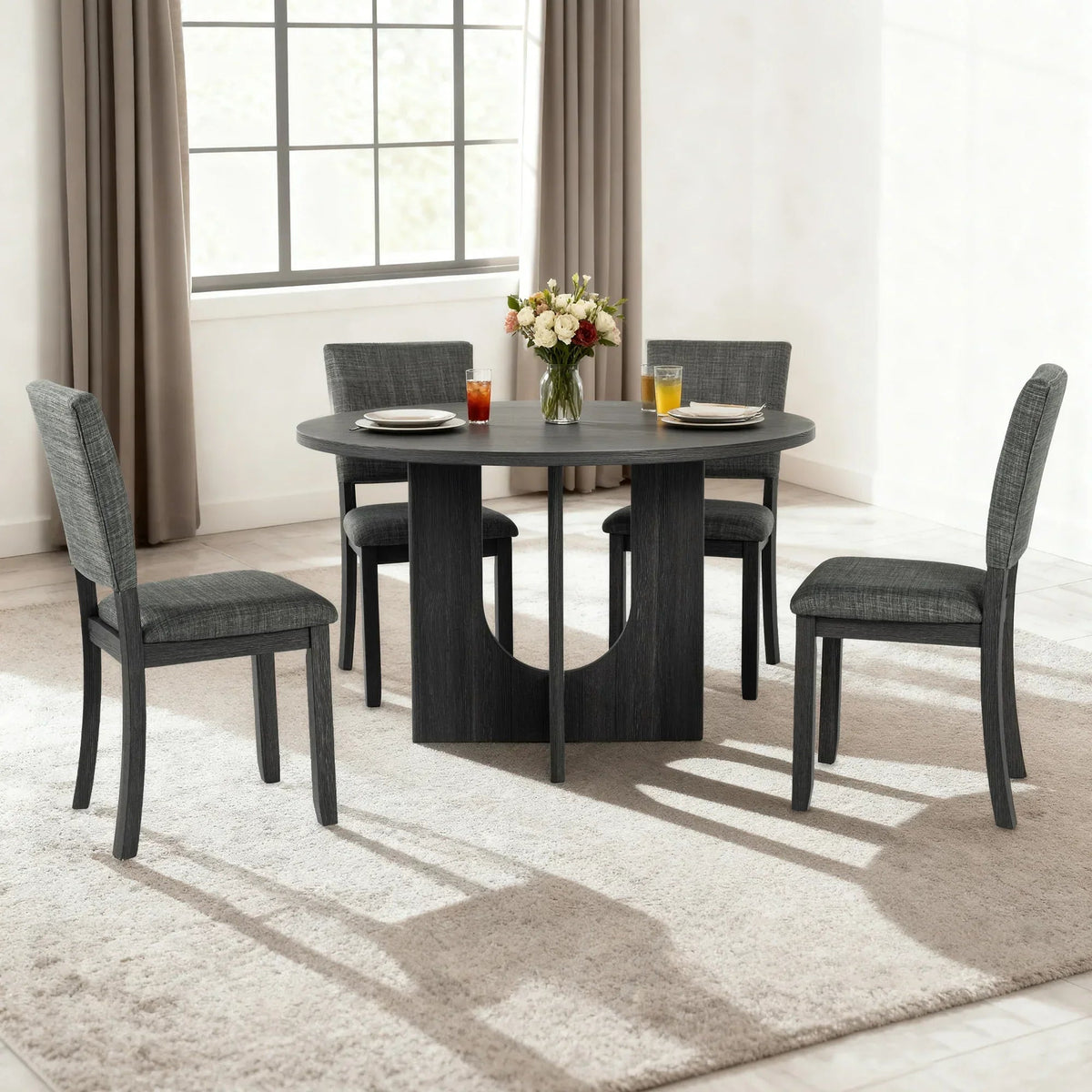 Oberto 47.3" Round Dining Table with Four Side Chairs