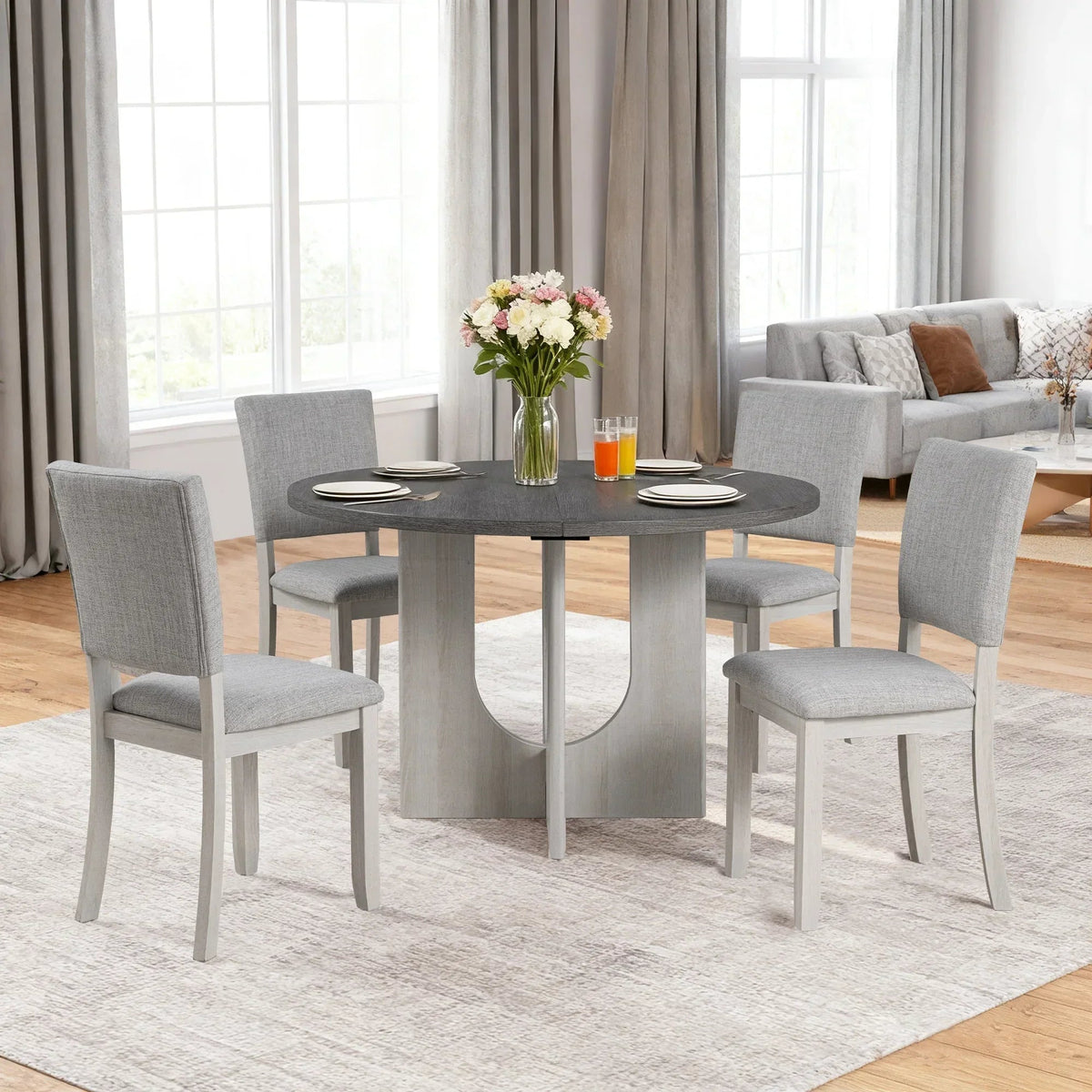 Oberto 47.3" Round Dining Table with Four Side Chairs