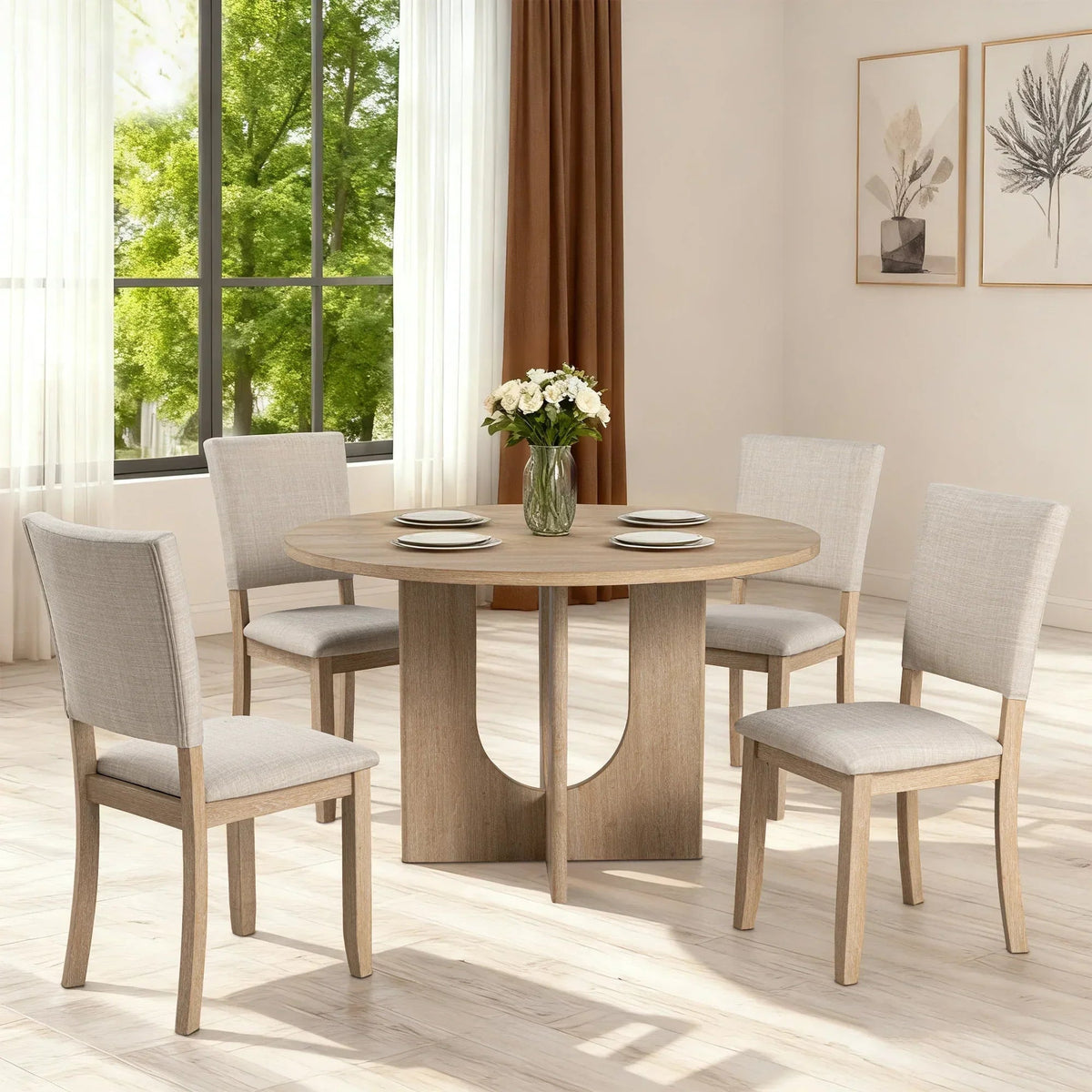 Oberto 47.3" Round Dining Table with Four Side Chairs