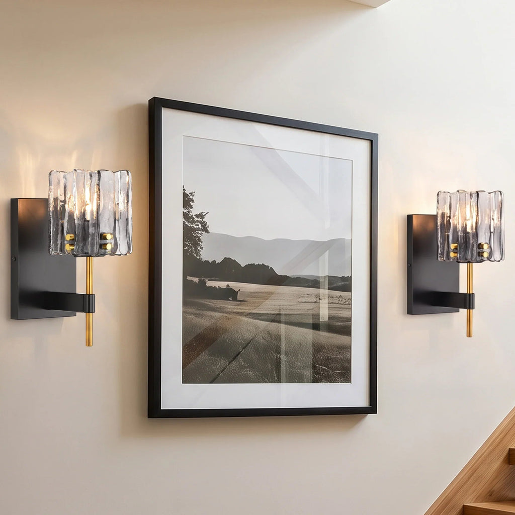 Leona 1-Light Black Wall Sconce with Textured Glass Shade