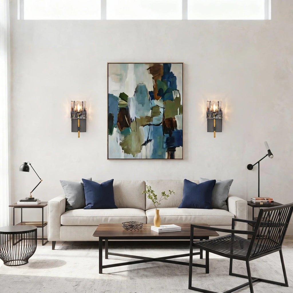 Leona 1-Light Black Wall Sconce with Textured Glass Shade