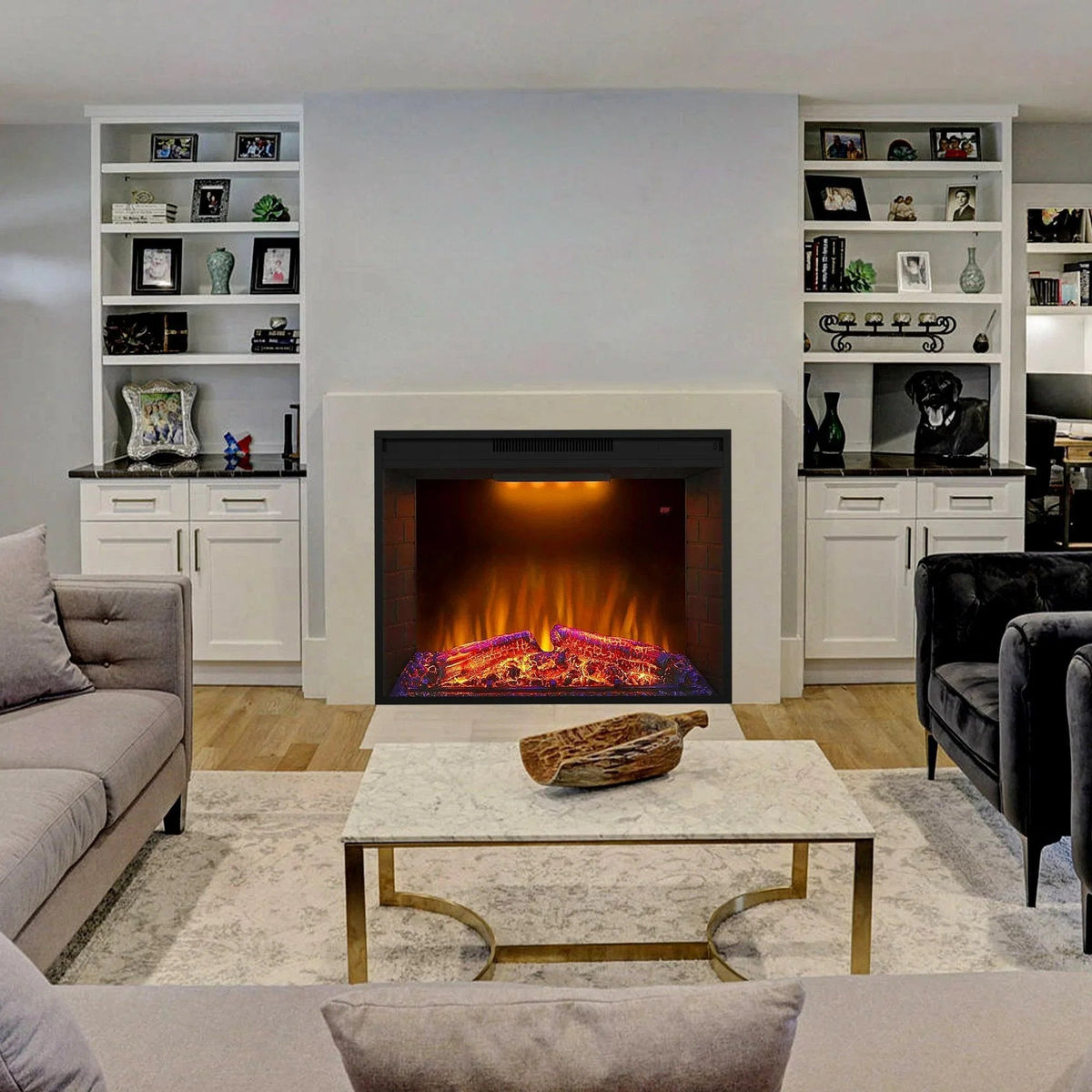Black Electric Fireplace Heater Insert with Overheating Protection and Remote Control