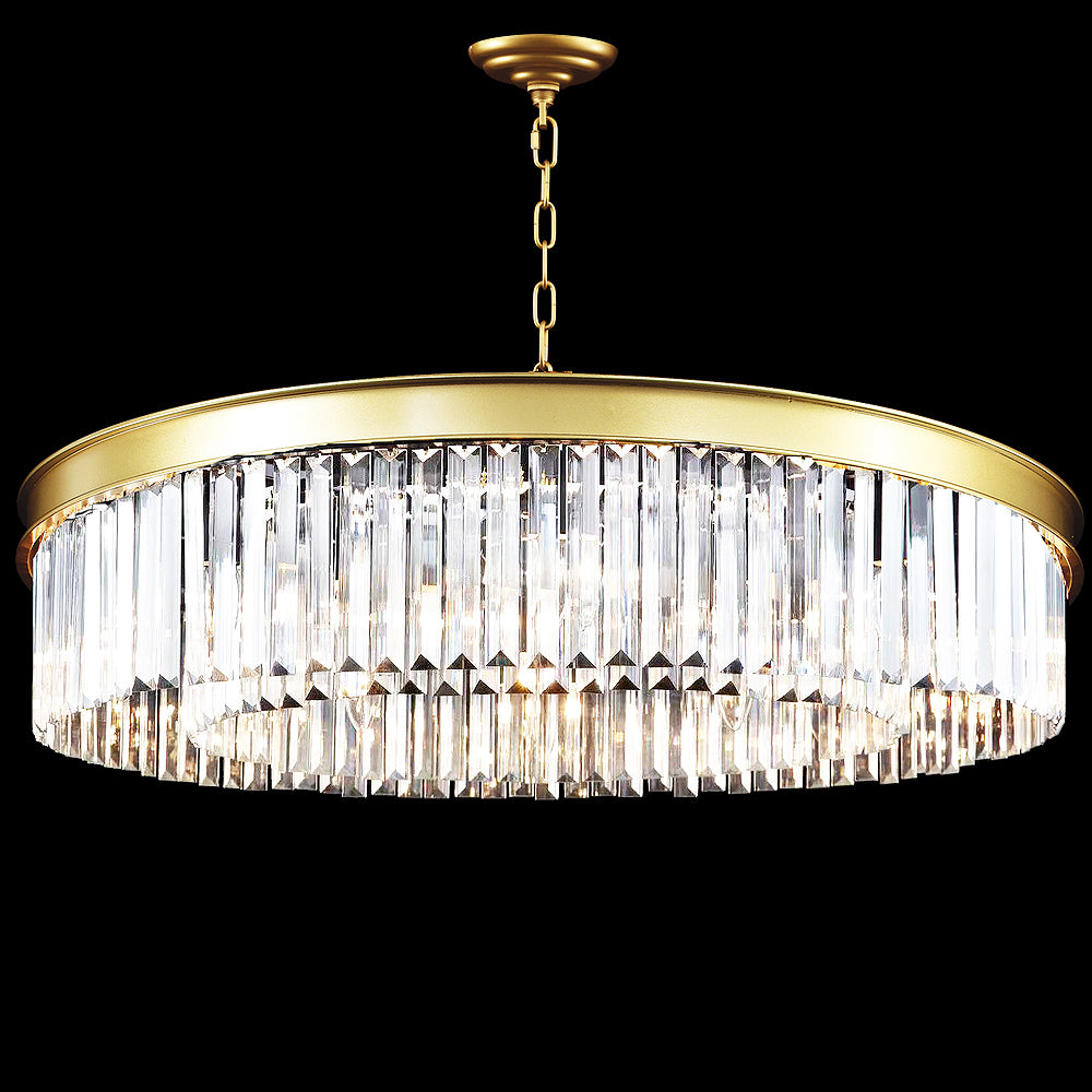James R. Moder Contemporary Europa Collection 10-Light Crystal Chandelier — Satin Gold, 32in — Castelune Home