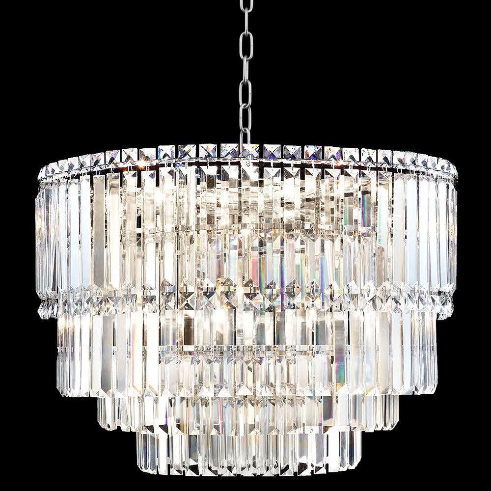 James R. Moder Contemporary Europa Collection 11-Light Crystal Chandelier — Silver, 24in — Castelune Home