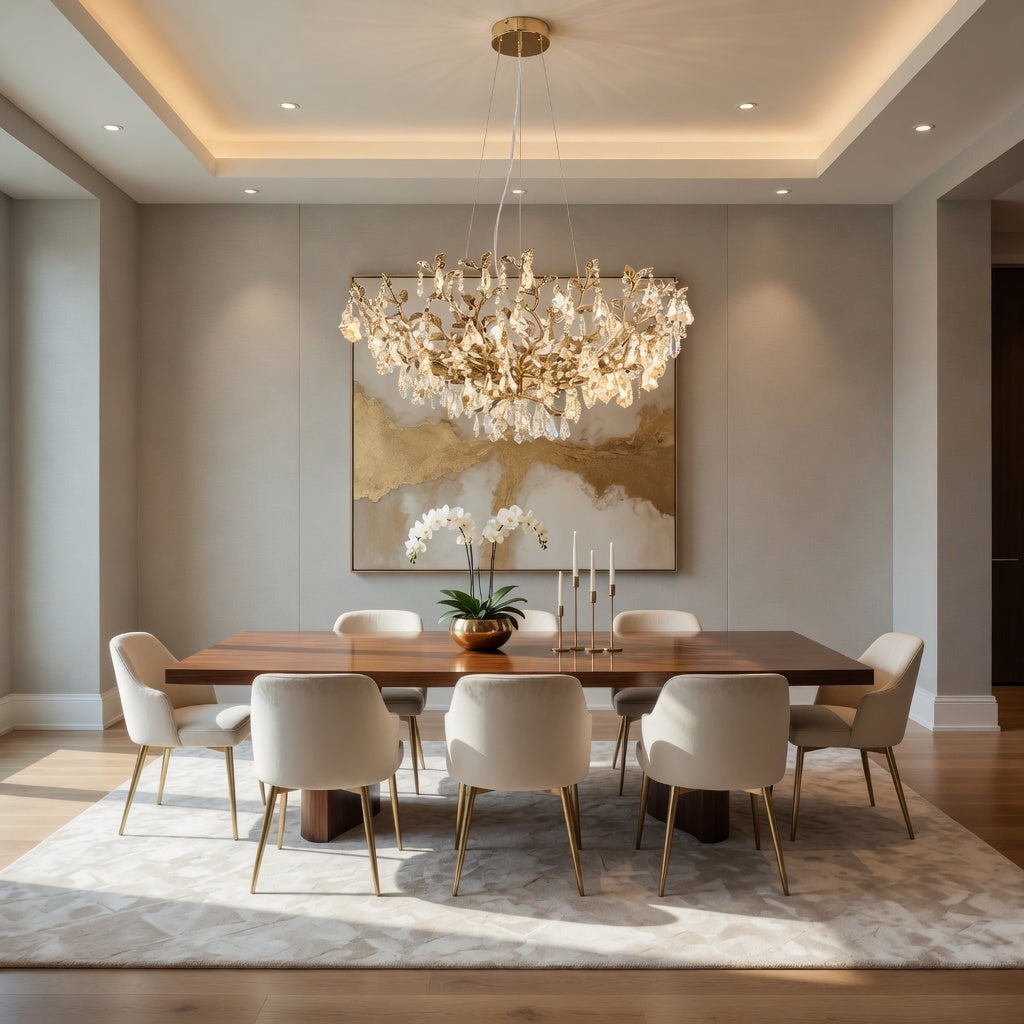 James R. Moder Cast Leaf Collection 12-Light Dining room Chandelier — Gold, 32in — Castelune Home