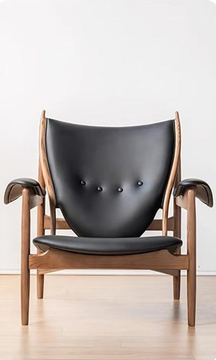 Inspired Chieftain Style Lounge Chair — Black Leather, Solid Ash Frame