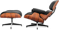 Inspired Eames Style Lounge Chair and Ottoman — Black Top-Grain Leather, Palisander Base, Upgraded Tall (37″D)