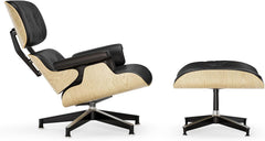 Inspired Eames Style Lounge Chair and Ottoman — Black Top-Grain Leather, Ash Base, Upgraded Tall (37″D)