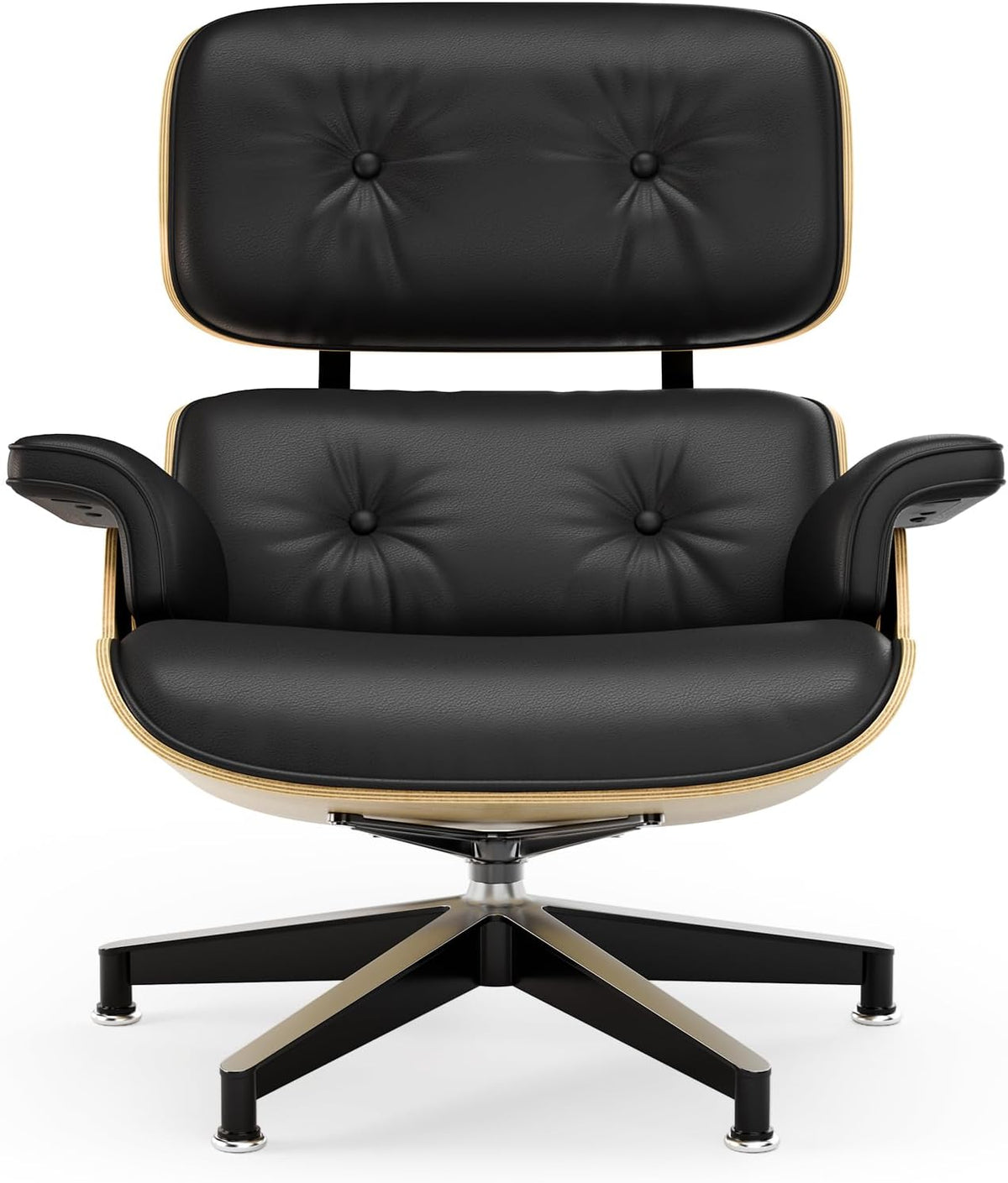 Inspired Eames Style Lounge Chair and Ottoman — Black Top-Grain Leather, Ash Base, Upgraded Tall (37″D)