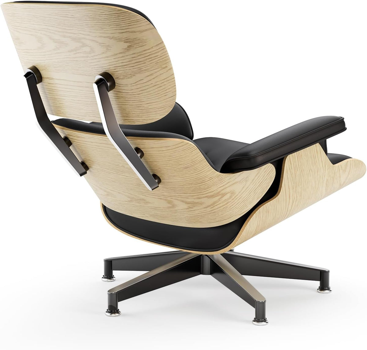 Inspired Eames Style Lounge Chair and Ottoman — Black Top-Grain Leather, Ash Base, Upgraded Tall (37″D)