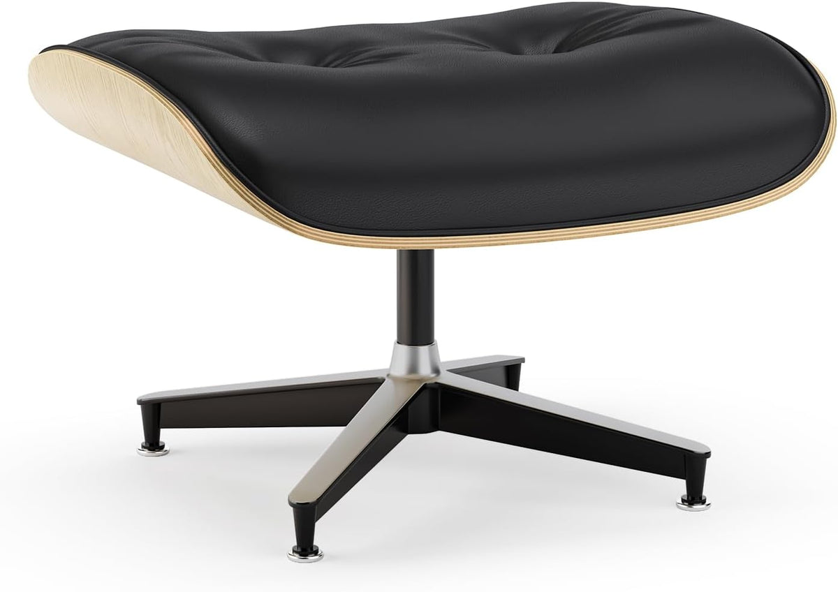 Inspired Eames Style Lounge Chair and Ottoman — Black Top-Grain Leather, Ash Base, Upgraded Tall (37″D)