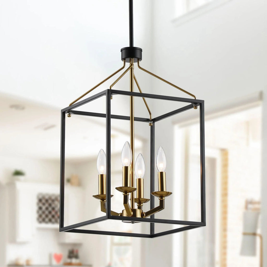 Haymarket 4-Light Matt Black and Golden Caged Chandelier