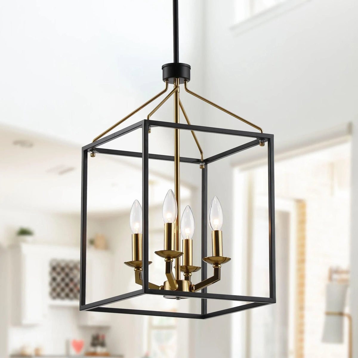 Haymarket 4-Light Matt Black and Golden Caged Chandelier