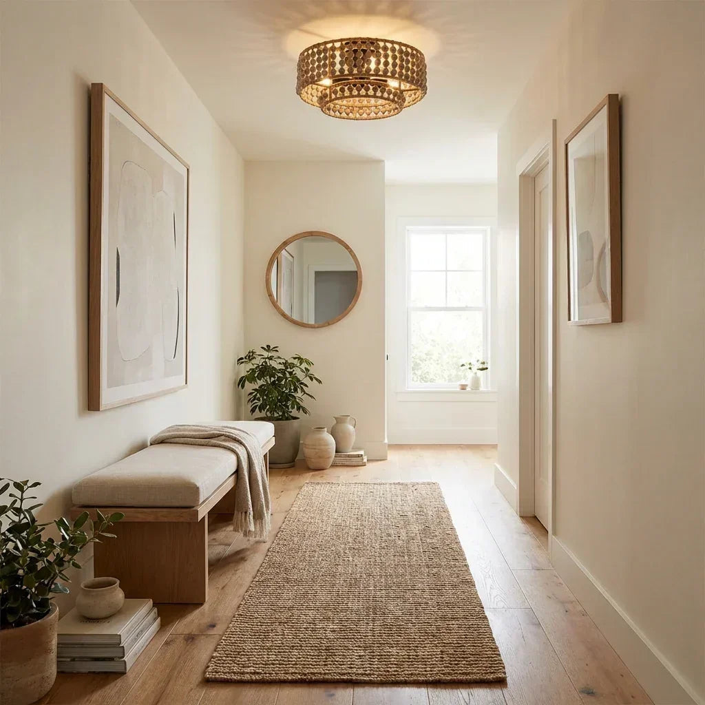 Farmhouse 3-Light Wood Beaded Flush Mount Ceiling Lights