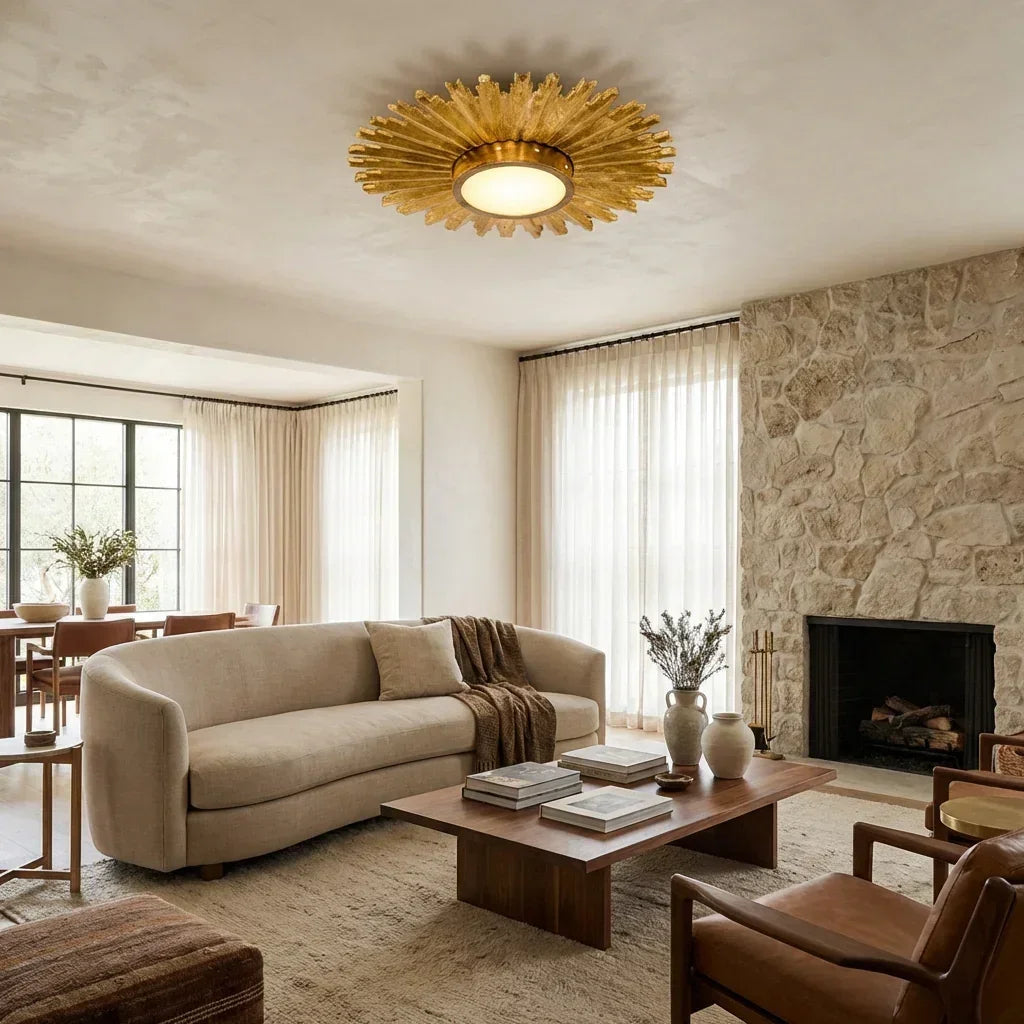 Golden Sunburst 2 Light Flush Mount Lighting