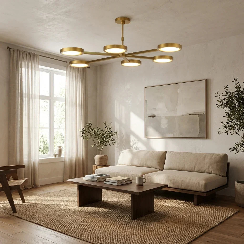 Perimost 52 Inch Golden Modern Six Round LED Luxury Chandelier