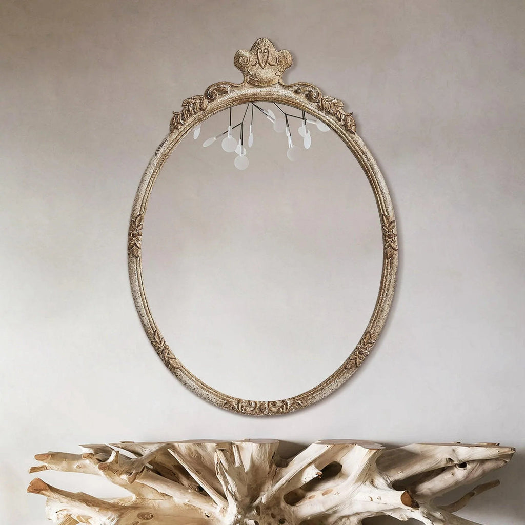 Traditional Oval Mirror With Wood Frame Rustic Decor Wall Mirror