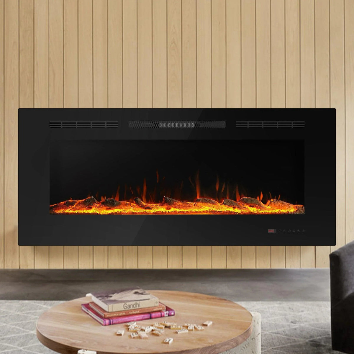 Insert or Wall-Mount Electric Fireplace with Remote Control and Touch Screen in 13 Flame Colors and Base Lights
