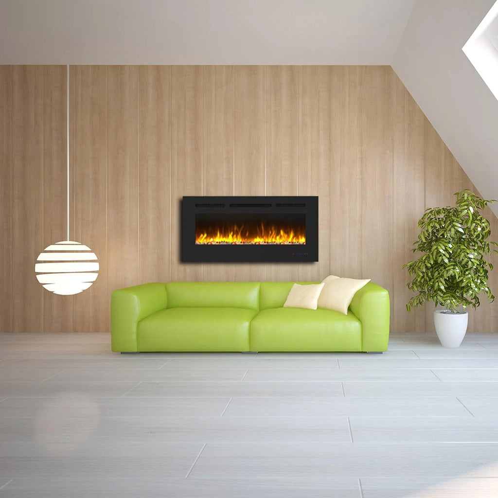 Insert or Wall-Mount Electric Fireplace with Remote Control and Touch Screen in 13 Flame Colors and Base Lights